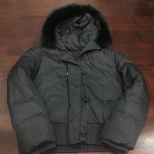 Theory crop puffer jacket with removable fox fur trim